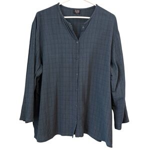 Eileen Fisher blue  Linen button Down Top Size 1X